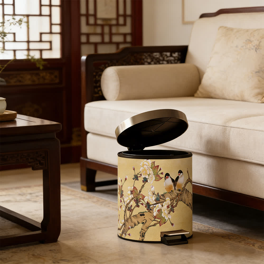 Vintage Chinoiserie Floral & Bird Trash Can - image 6