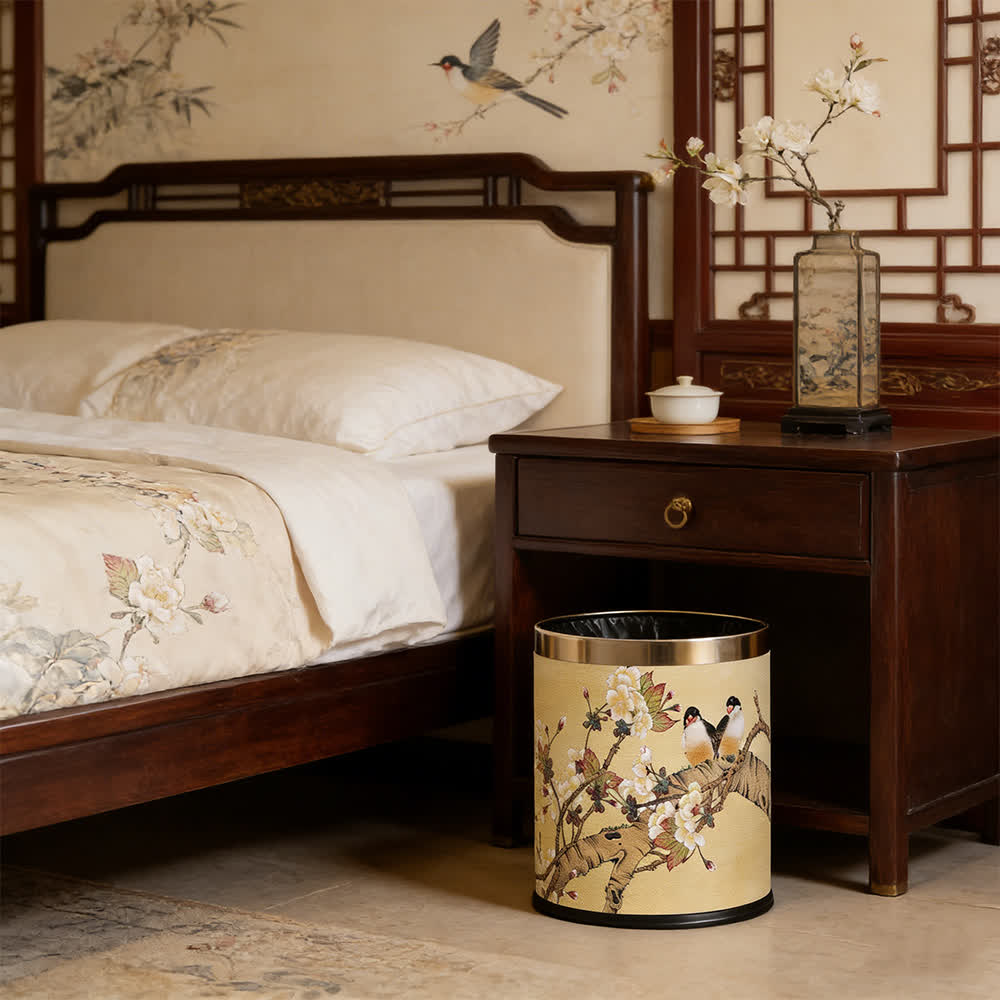 Vintage Chinoiserie Floral & Bird Trash Can - image 1