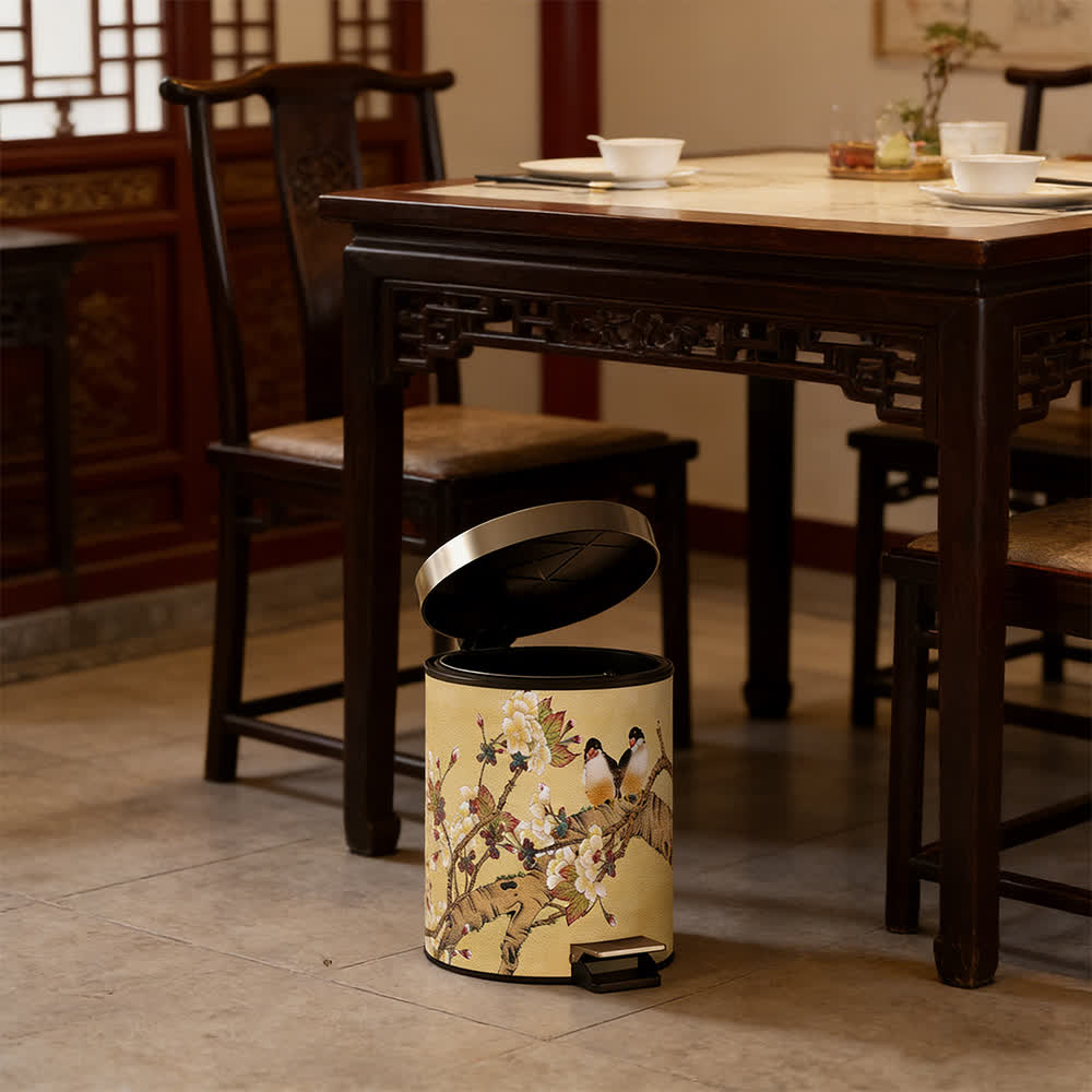 Vintage Chinoiserie Floral & Bird Trash Can - image 5