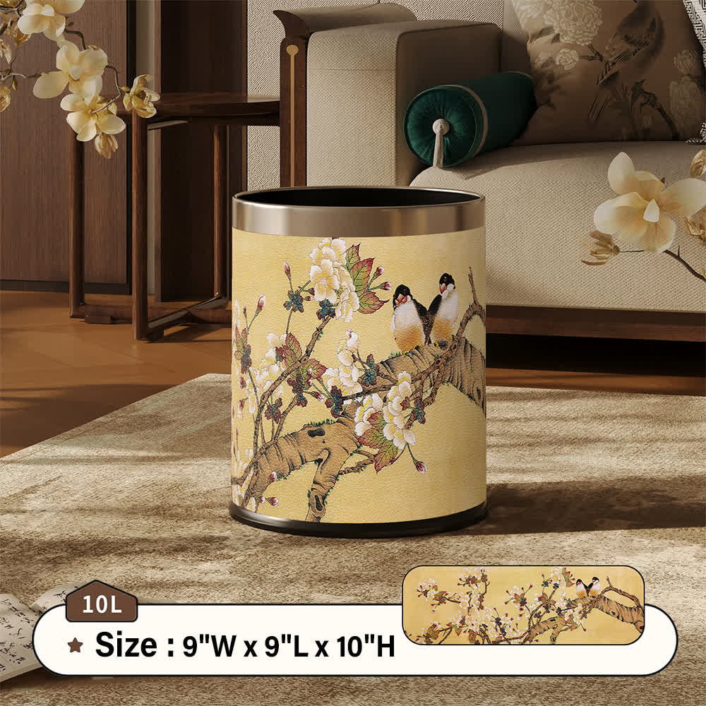 Vintage Chinoiserie Floral & Bird Trash Can - Standard - 9"W x 9"L x 10"H - image 3