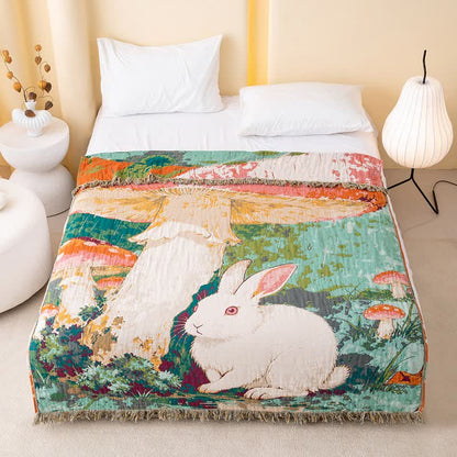 Mushroom & Bunny Cotton Gauze Quilt Blanket - Multicolor - Queen - image 0