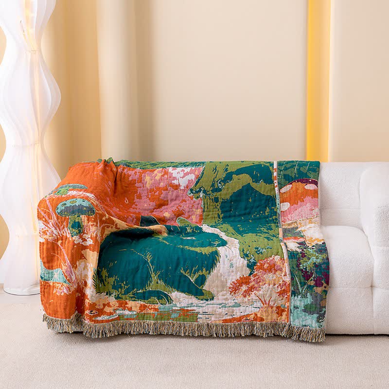 Mushroom & Bunny Cotton Gauze Quilt Blanket - image 3