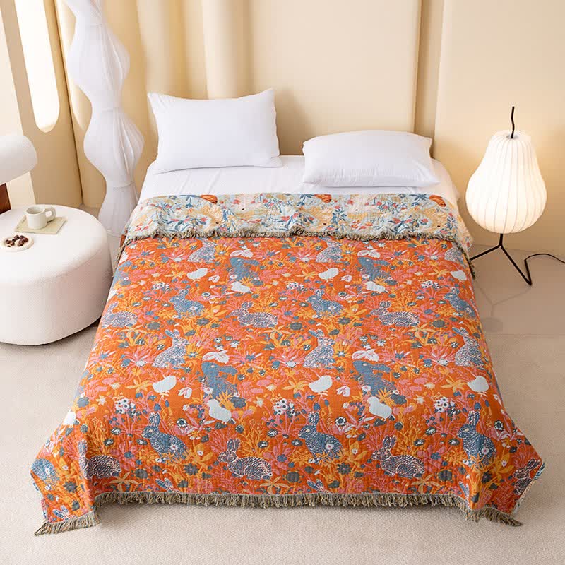 Country Floral & Bunny Cotton Gauze Quilt Blanket - image 1