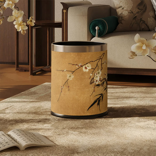 Oriental Plum Blossom Leather Trash Can - image 0