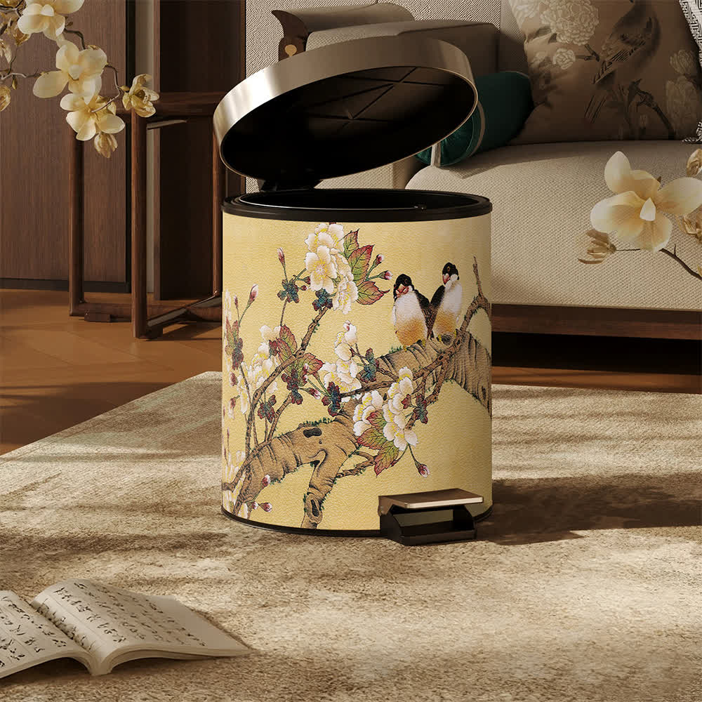 Vintage Chinoiserie Floral & Bird Trash Can - image 4