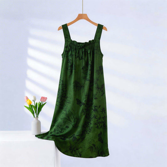 Botanical Butterfly Ruffle Neck Sleeveless Nightgown - Green - Plus Size - image 0