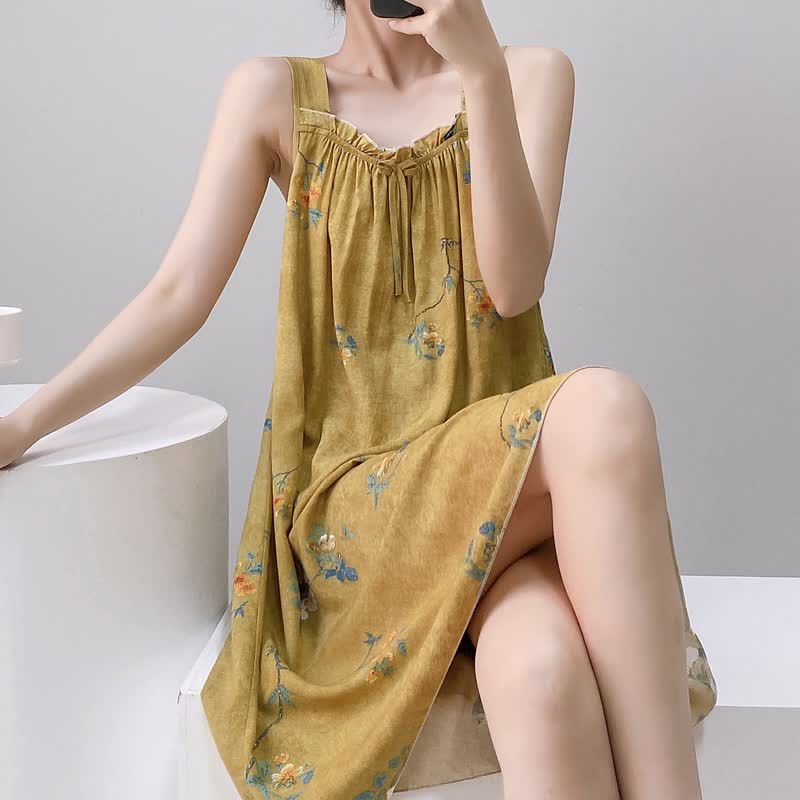 Vintage Floral Ruffle Neck Sleeveless Nightgown - image 5