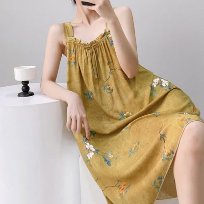 Vintage Floral Ruffle Neck Sleeveless Nightgown - image 2