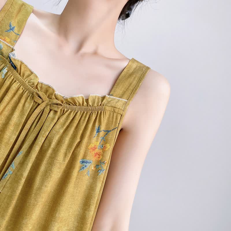 Vintage Floral Ruffle Neck Sleeveless Nightgown - image 6