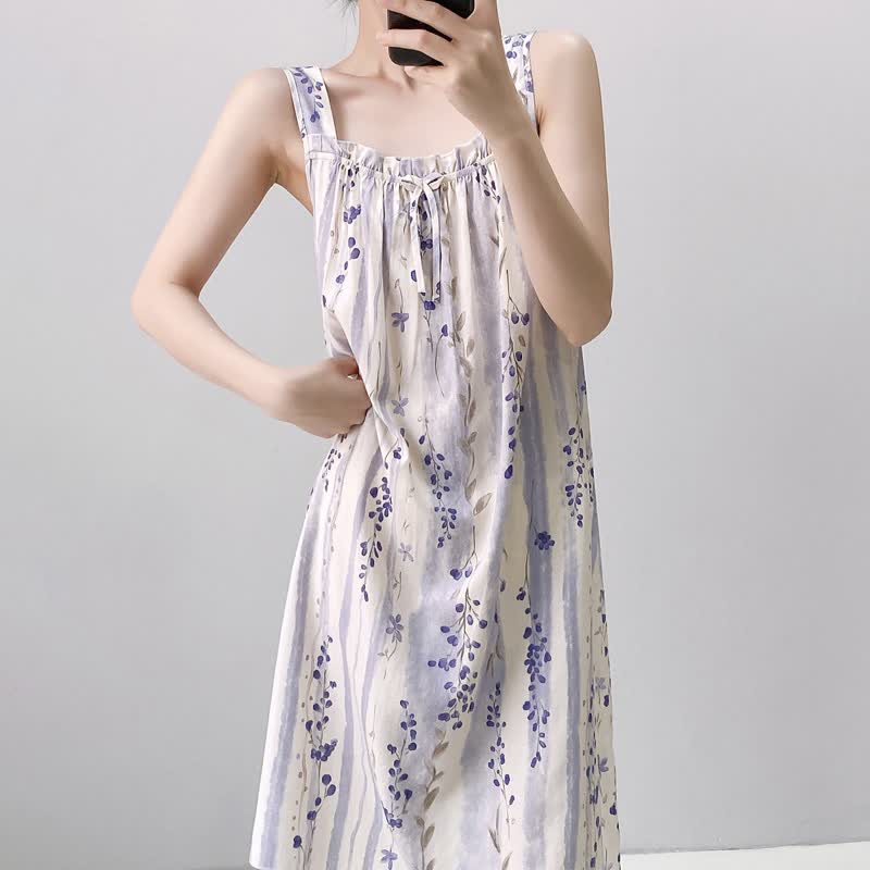 Purple Floral Ruffle Neck Sleeveless Nightgown - image 6