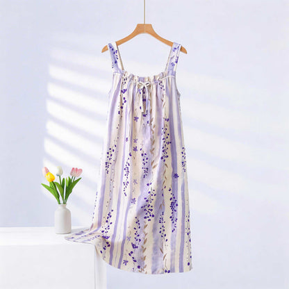 Purple Floral Ruffle Neck Sleeveless Nightgown - Purple - Plus Size - image 0