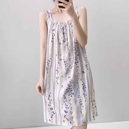 Purple Floral Ruffle Neck Sleeveless Nightgown - image 4