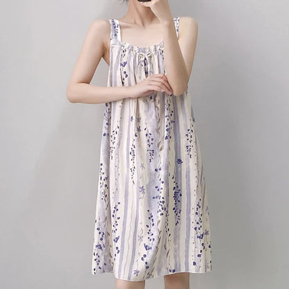 Purple Floral Ruffle Neck Sleeveless Nightgown - image 5