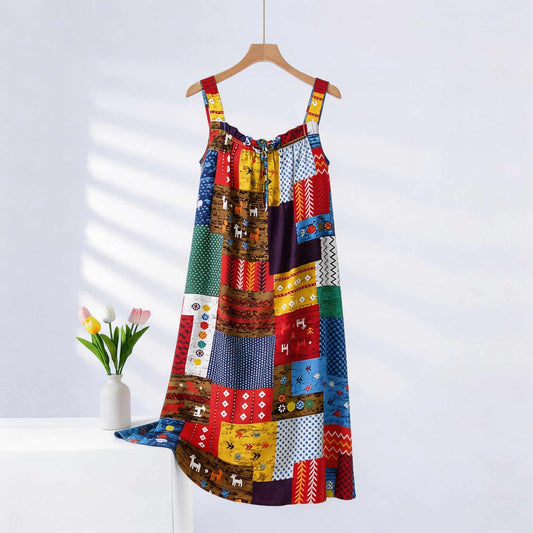 Vintage Mixed Print Sleeveless Nightgown - Multicolor - Plus Size - image 0