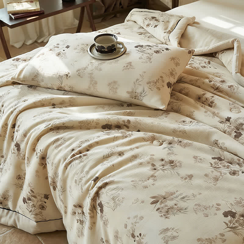 Elegant Soft Floral Cotton Linen Quilt - image 8