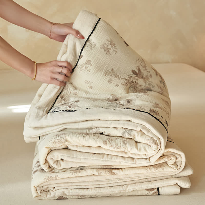 Elegant Soft Floral Cotton Linen Quilt - image 6