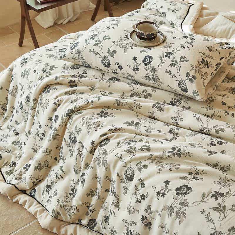 Country Floral & Leaf Cotton Linen Quilt - image 12