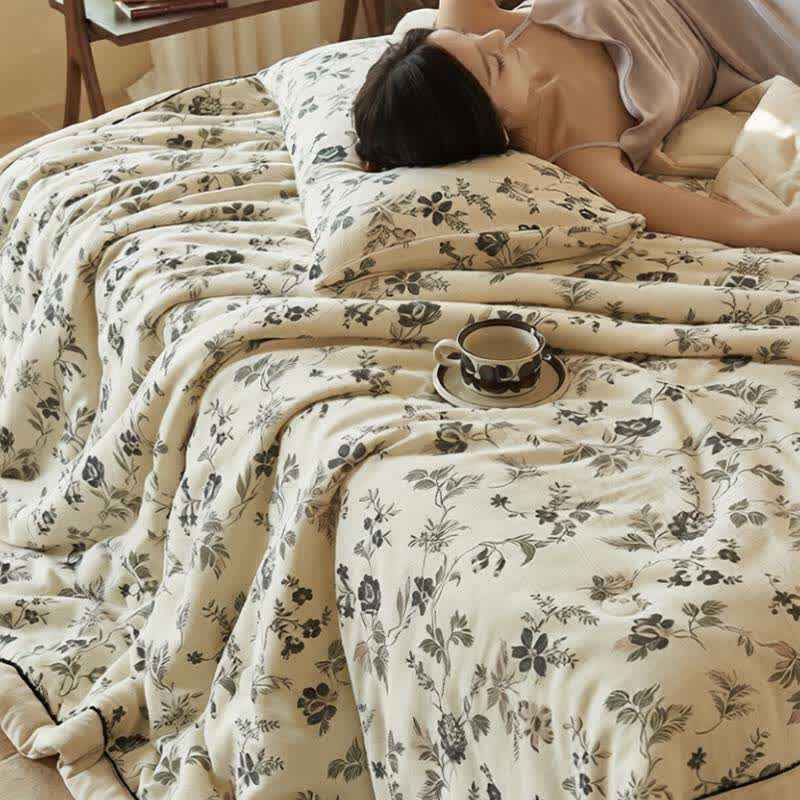 Country Floral & Leaf Cotton Linen Quilt - image 9