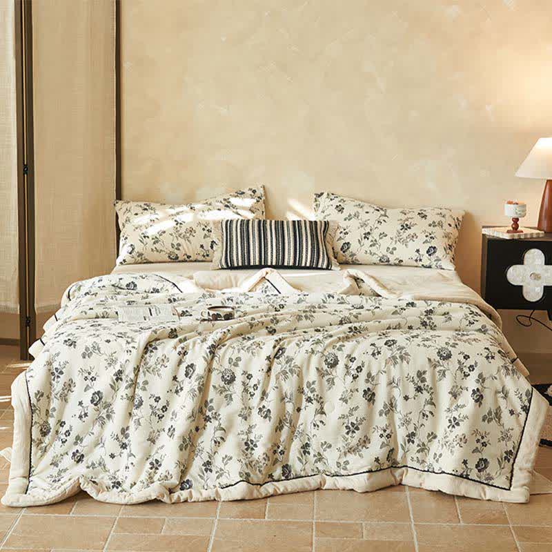 Country Floral & Leaf Cotton Linen Quilt - image 2