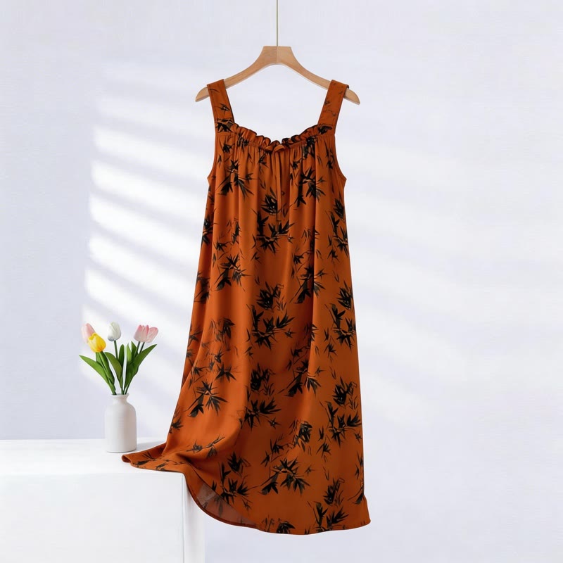 Vintage Bamboo Print Sleeveless Nightgown - Caramel - Plus Size - image 0