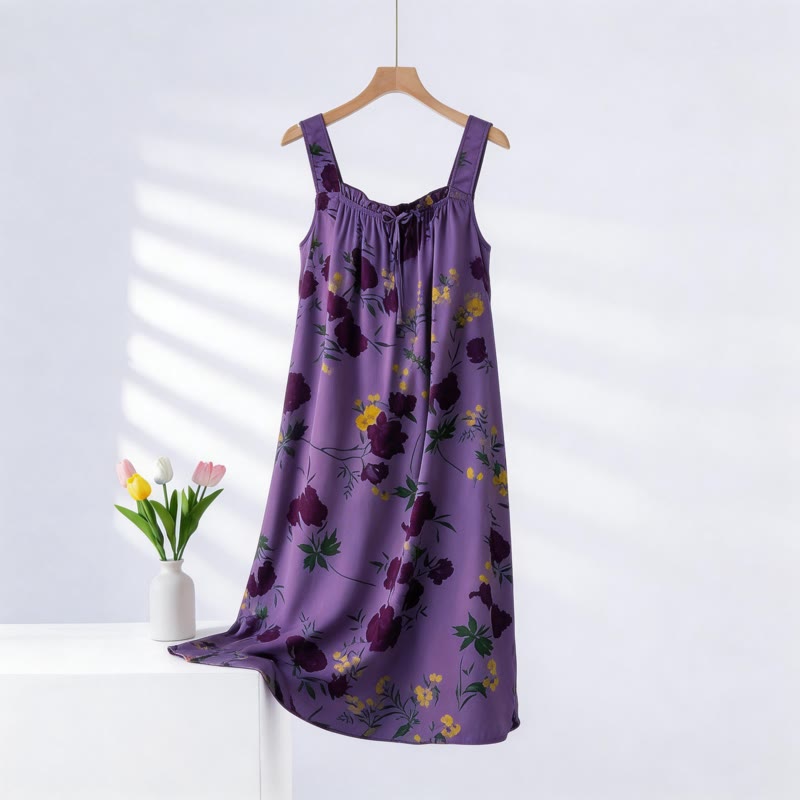 Purple Floral Print Sleeveless Nightgown - Purple - Plus Size - image 0