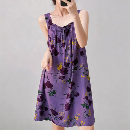 Purple Floral Print Sleeveless Nightgown - image 4