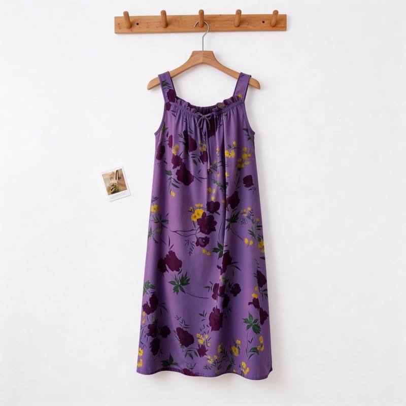 Purple Floral Print Sleeveless Nightgown - image 1