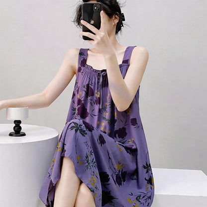 Purple Floral Print Sleeveless Nightgown - image 3