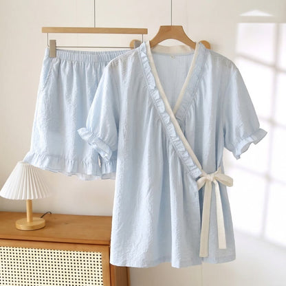 Light Blue Ruffle Sleeve Pajama Set - Blue - 3XL - image 0