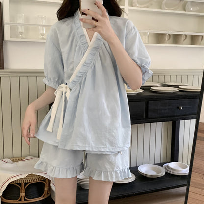 Light Blue Ruffle Sleeve Pajama Set - image 2