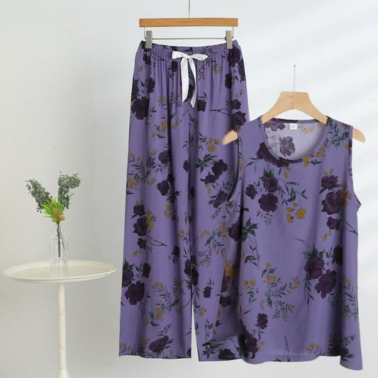 Purple Floral Tank & Pants Pajamas - Purple - 5XL - image 0