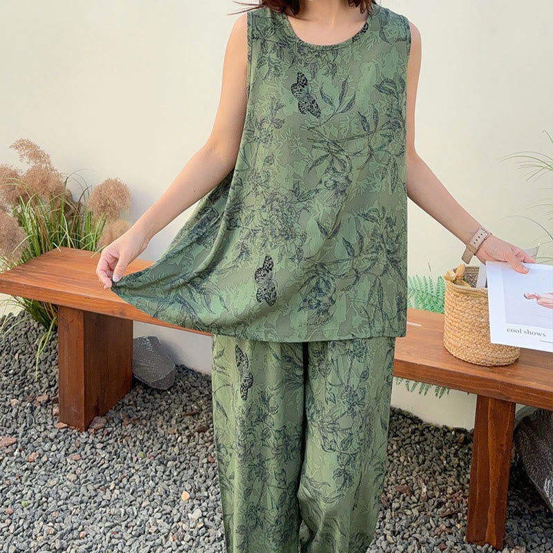 Green Botanical Butterfly Tank & Pants Pajamas - image 1