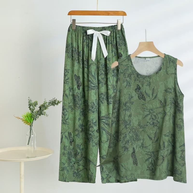 Green Botanical Butterfly Tank & Pants Pajamas - Green - 5XL - image 0
