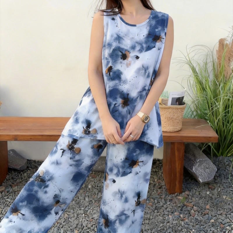 Blue Tie-Dye Tank & Pants Pajama Set - image 3