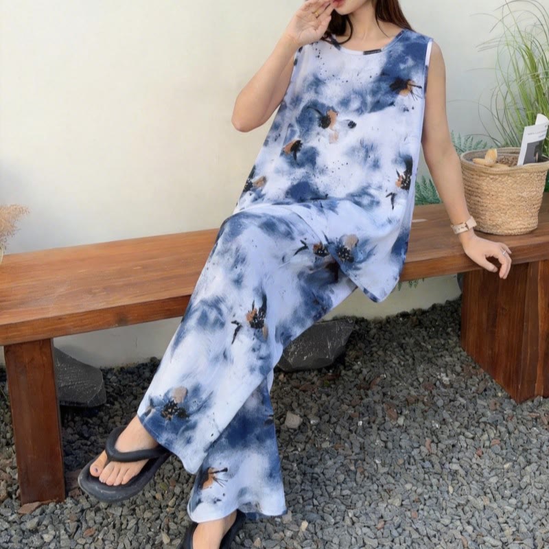 Blue Tie-Dye Tank & Pants Pajama Set - image 1