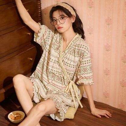 Geometric Pattern Ruffle Sleeve Pajama Set - image 2