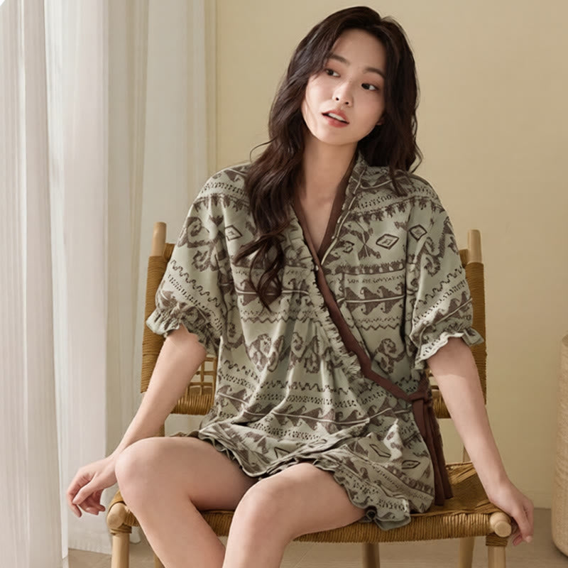 Boho Style Ruffle Sleeve Pajama Set - image 3