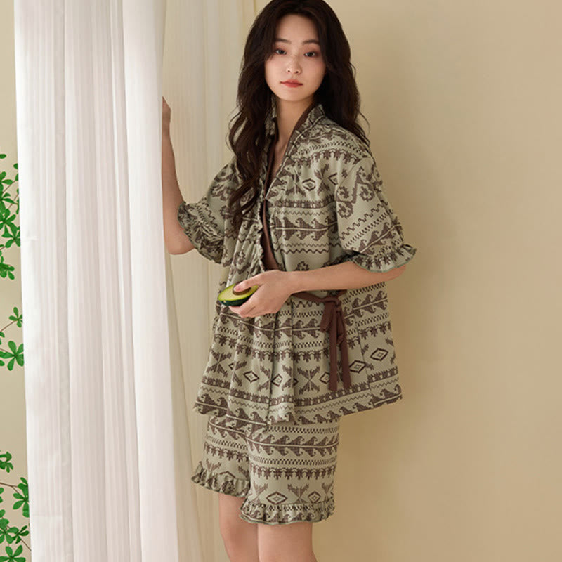 Boho Style Ruffle Sleeve Pajama Set - image 5