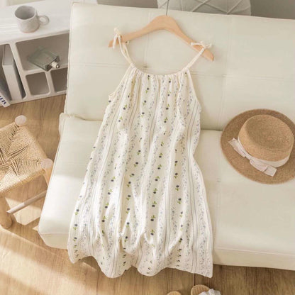 Striped Floral Cotton Gauze Camisole Nightgown - image 1