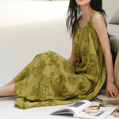 Green Floral Pure Cotton Camisole Nightgown - image 5