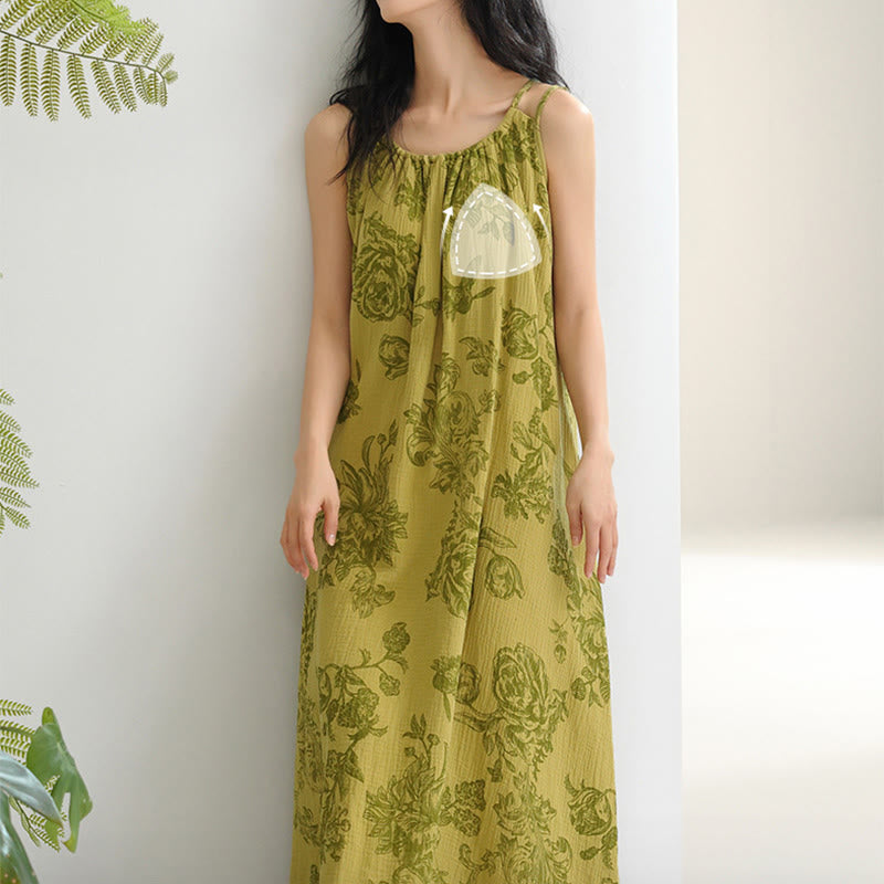 Green Floral Pure Cotton Camisole Nightgown - image 7