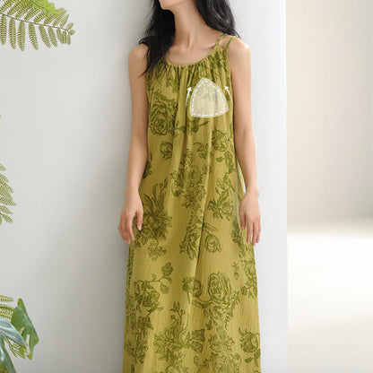 Green Floral Pure Cotton Camisole Nightgown - image 7