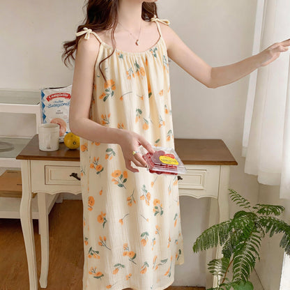 Orange Floral Cotton Gauze Camisole Nightgown - image 3