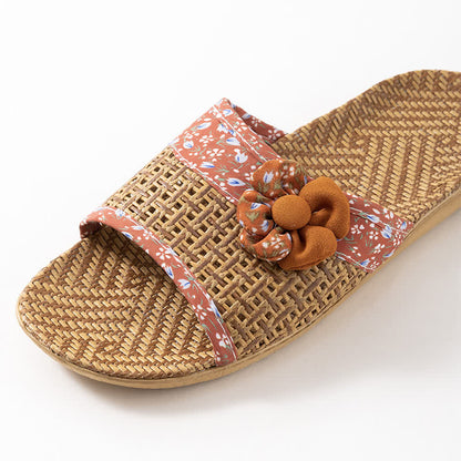 Floral Rattan Straw Slides House Slippers - image 7