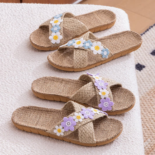 Cross-Band Woven Straw Slides Slippers - image 0