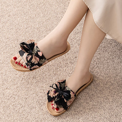 French Romantic Floral Linen Slippers - image 13