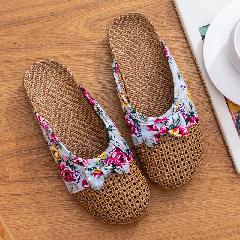Closed-Toe Woven Rattan House Slippers - Blue - L - image 9
