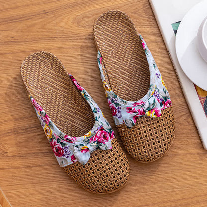 Closed-Toe Woven Rattan House Slippers - Blue - L - image 9