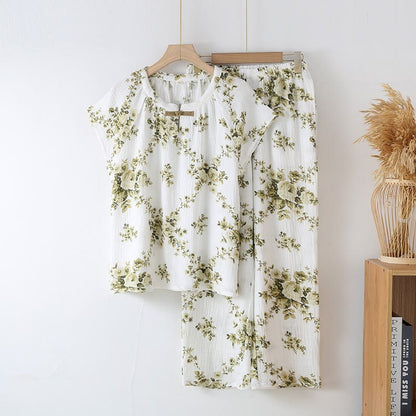 Vintage Peony Cotton Gauze Pajama Set - Green - XL - image 1
