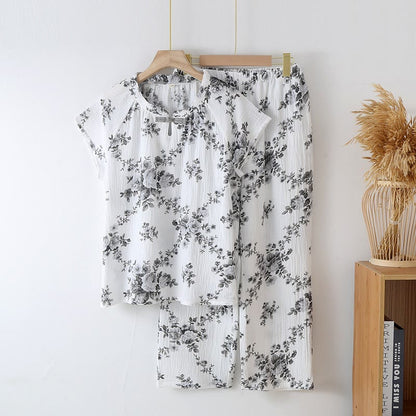 Vintage Peony Cotton Gauze Pajama Set - Grey - XL - image 9